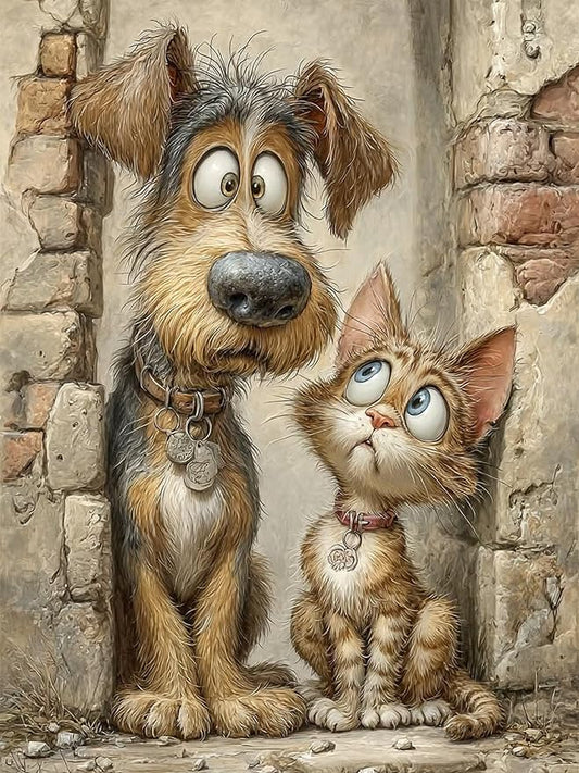ijbnhd Diamond Art Kits for Adults,5D Dog and Cat Diamond Painting Kits for Adults Beginners, DIY Full Round Drill Animals Gem Arts Craft for Home Wall Decor 12 X 16Inch