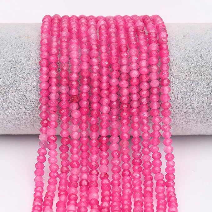 2 Strands Colored Rose Jade Beads for Jewerly Making, 3 * 4mm Faceted Rondelle Gemstone Crystal Beads for DIY Bracelet Necklace Crafts