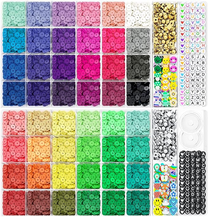 ARTDOT 10982 PCS Clay Beads for Friendship Bracelets Making Kit, 48 Rainbow Colors Jewelry Making Supplies Heishi Beads with Elastic String and Organizer Gifts