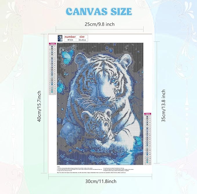 QENSPE 5D Diamond Art Tigers Theme DIY Round Full Drill Diamond Painting Kits for Beginners,Animal Diamond Dots for Adults,Home Wall Decor & Gift Perfect for Relaxation 12x16 inch