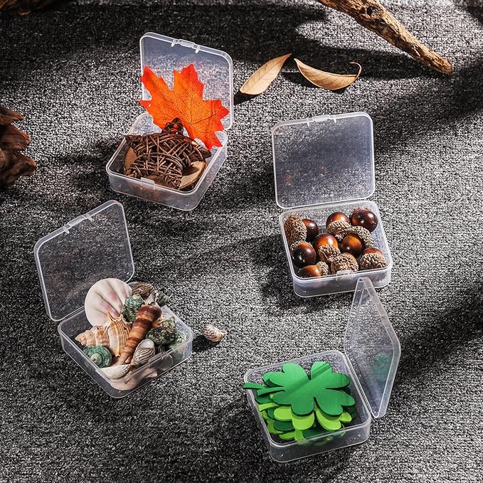 SATINIOR 12 Pack Clear Plastic Beads Storage Containers Box with Hinged Lid for Beads and More (2.12 x 2.12 x 0.79 Inch)