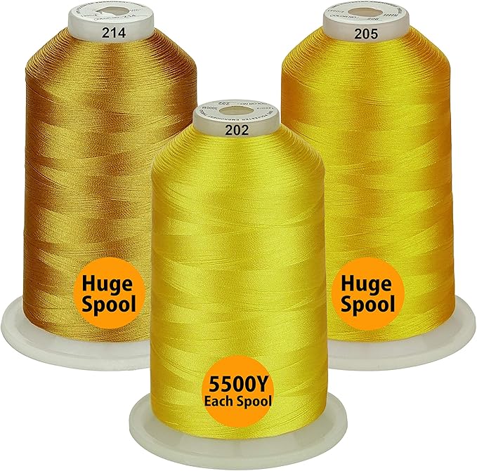 Simthread - 33 Selections - Various Assorted Color Packs of Polyester Embroidery Machine Thread Huge Spool 5500Y for All Sewing Embroidery Machines - 3 Differ Yellow