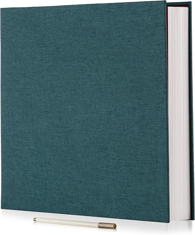 Photo Album Self Adhesive 3x5 4x6 5x7 6x8 8x10 8.5x11 11x10.6 Magnetic Scrapbook Album DIY Length 11x10.6 Inch 40 Pages Linen Cover DIY Photo Album with A Metallic Pen and DIY Accessories(Dark Green)