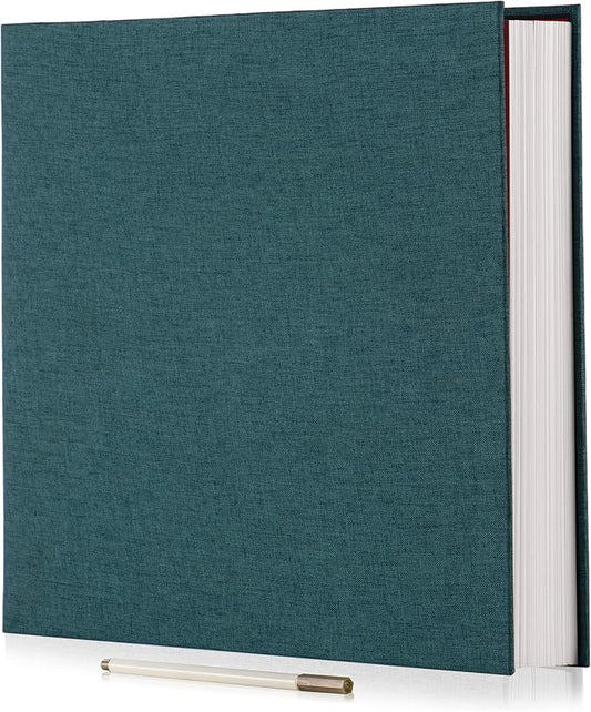 Photo Album Self Adhesive 3x5 4x6 5x7 6x8 8x10 8.5x11 11x10.6 Magnetic Scrapbook Album DIY Length 11x10.6 Inch 40 Pages Linen Cover DIY Photo Album with A Metallic Pen and DIY Accessories(Dark Green)
