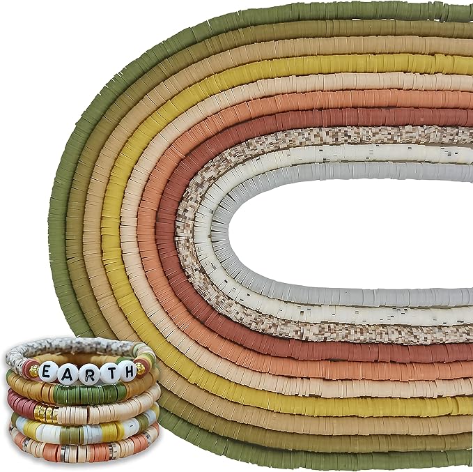 MIIIM 3600 PCS 10 Strands Clay Beads Polymer Clay Beads for Jewelry Making, Vinyl Heishi Beads 6mm for Surfer Bracelets Necklace Making (Earth)