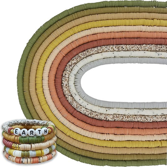 MIIIM 3600 PCS 10 Strands Clay Beads Polymer Clay Beads for Jewelry Making, Vinyl Heishi Beads 6mm for Surfer Bracelets Necklace Making (Earth)