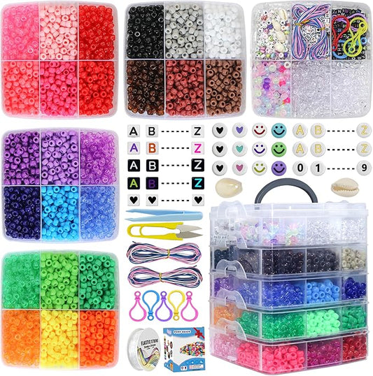 lis hegensa pony beads bulk,kandi beads for necklace jewelry making hair braiding,bracelets making kits,hair bead,bracelet beads,plastic beads for crafts braids girls (27 color,6400pcs)