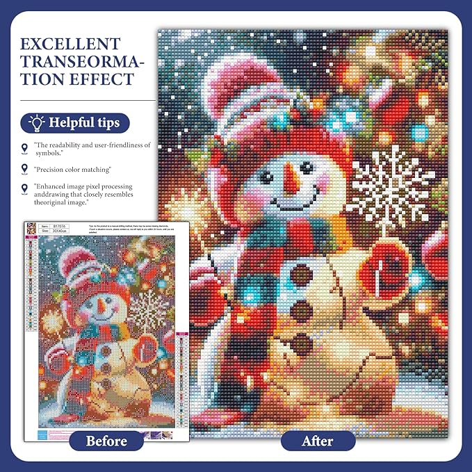 Christmas Diamond Art Kits for Adults, Cute Snowman Diamond Painting Kits for Adults Beginners, DIY 5D Diamond Painting with Round Gem Art Kits for Gift Home Wall Decor 12x16 Inch