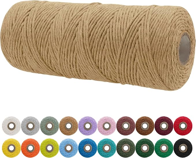 JeogYong Single Strand Macrame Cord 2mm x 164 Yards (492 Feet) Soft Cotton Rope Macrame Yarn 2 mm Macrame Cord, Macrame Supplies for Crafts Wall Hangings Plant Hangers Decorations (Coffee)