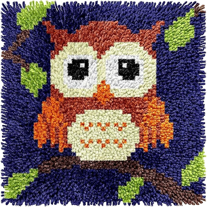 Puzamen Latch Hook Kits for Adults Beginners, 12x12inch Small Latch Hook Rug Kit with Precur Yarns Crochet Tools and Coded Canvas