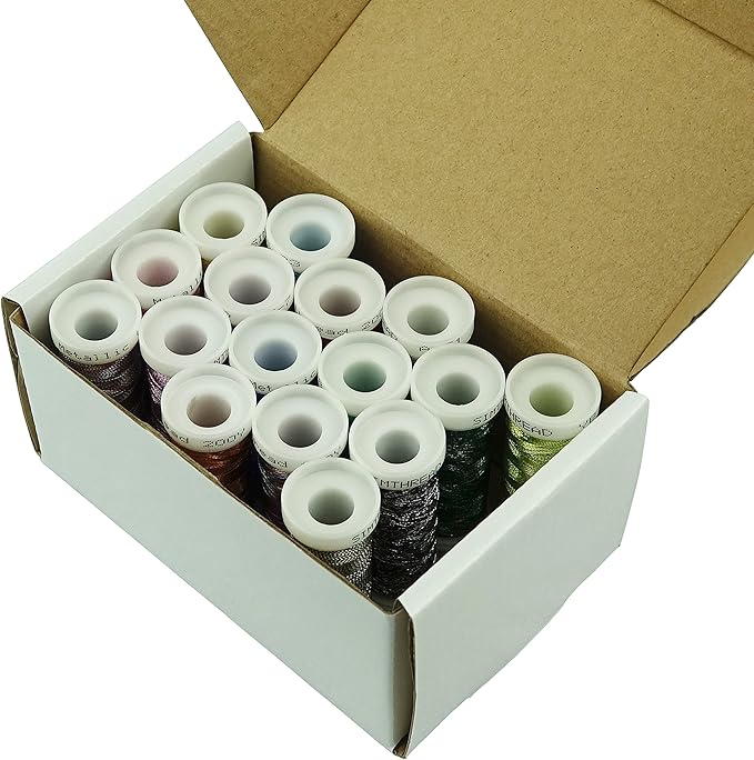 Simthreads Metallic Embroidery Thread 200 Yards Ea for French Embroidery or Machine Embroidery for Janome Brother Pfaff Babylock Singer Bernina Husqvaran and Most Home Embroidery Machines (16 Colors)