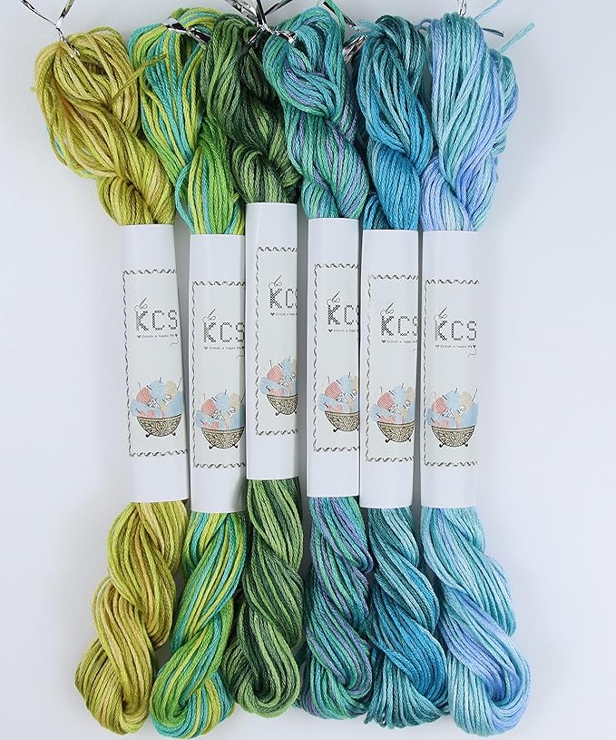 KCS Big skeins of 25 Meters Size 25 Color Variegated Cross Stitch Stranded Threads,6 skeins,15