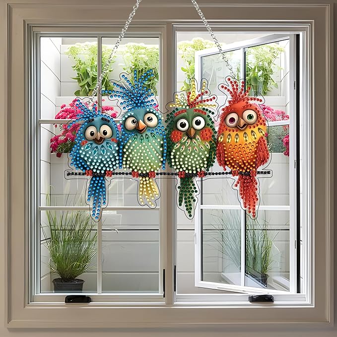 DIY Diamond Art Painting Wreath Kits，Special Shaped Rhinestone Hanging Ornament Diamond Art Window Pendants for Gift Home Garden Wall Hanging Kits,Double Sided (Bird-2)