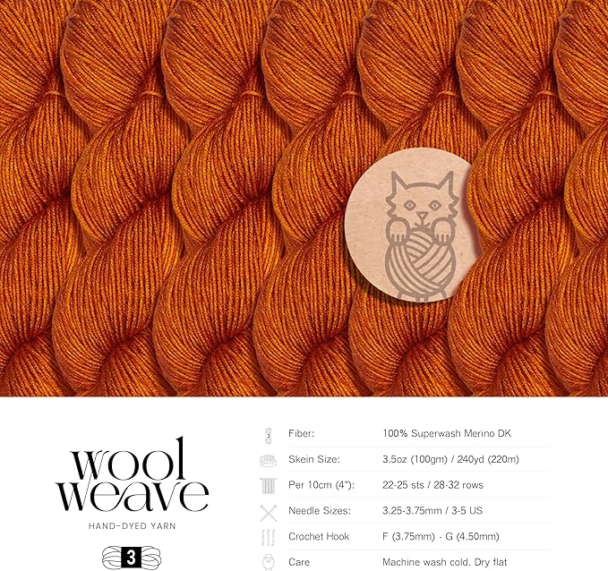 Superwash Merino Wool Yarn for Knitting & Crocheting - Premium Hand Dyed, 100gr, 240 Yards Dk Weight - Luxurious, Soft & Durable Dark Orange Yarn
