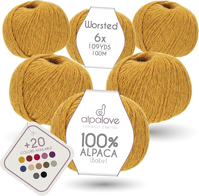 Worsted Set (6 x 1.75 oz) Super Soft Baby Alpaca Knitting Yarn Melange Yellow 656 Yards
