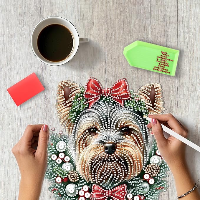SENQAO Golden Retriever Diamond Art Hanging Kits for Adults Kids, Christmas Diamond Art Suncatchers, 5D Special Shape Diamond Painting Pendant Window Ornament Gifts for Home Garden Door Wall Decor