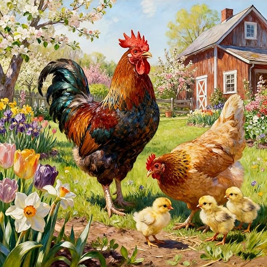 KYOQFVN Farm Counted Cross Stitch Kits for Adults, Rooster Stamped Cross Stitch Kits, Needlepoint Cross-Stitch Patterns Embroidery Kits Arts and Crafts for Home Decor 14×14Inch