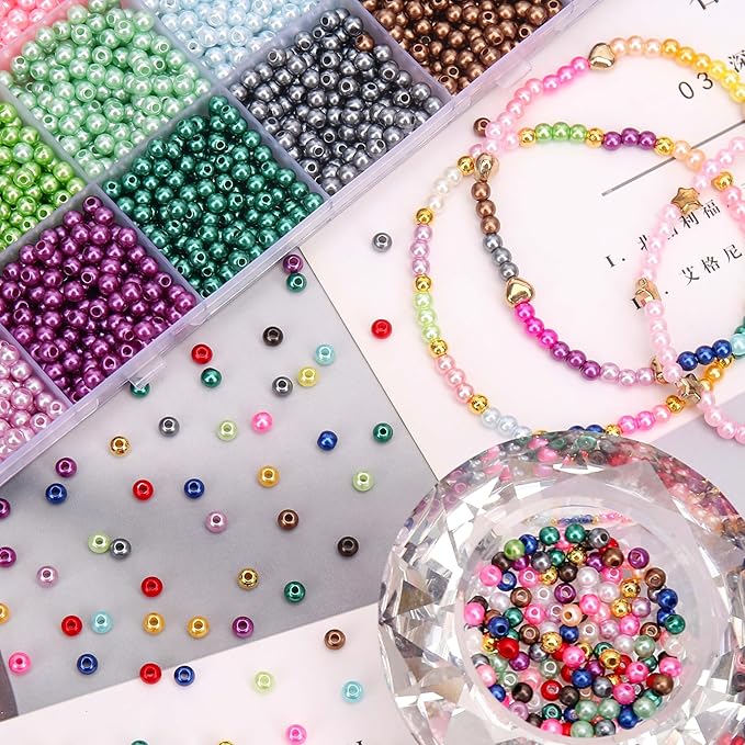 BONNY BOXX 4880 PCs Pearl Beads Set for Jewelry Making, 4MM Round ABS Faux Pearls with Holes for Bracelets, Necklaces, Earrings, Vase Filler