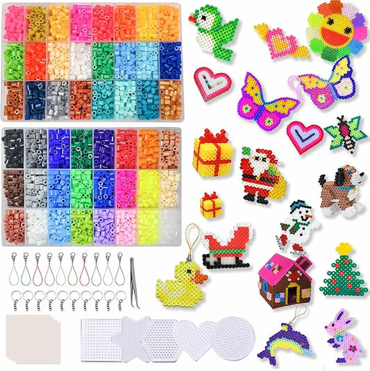 yowamho fuse beads kit - 48 color iron beads set, 8233 pcs 5mm beads, art crafts set for kids ages 4-8, girls boys age 3 4 5 6 7 8 9 10 years old present