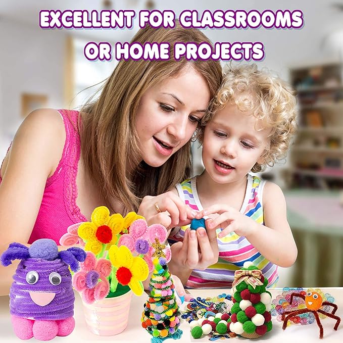 YITOHOP Arts Craft Supplies for Kids, 1000+ PCS Toddler DIY Craft Art Supply Set Include Pipe Cleaners, Pom Poms, Storage Box, 2026 Christmas Holiday Gift for 4-12 Years Old Boys and Girls