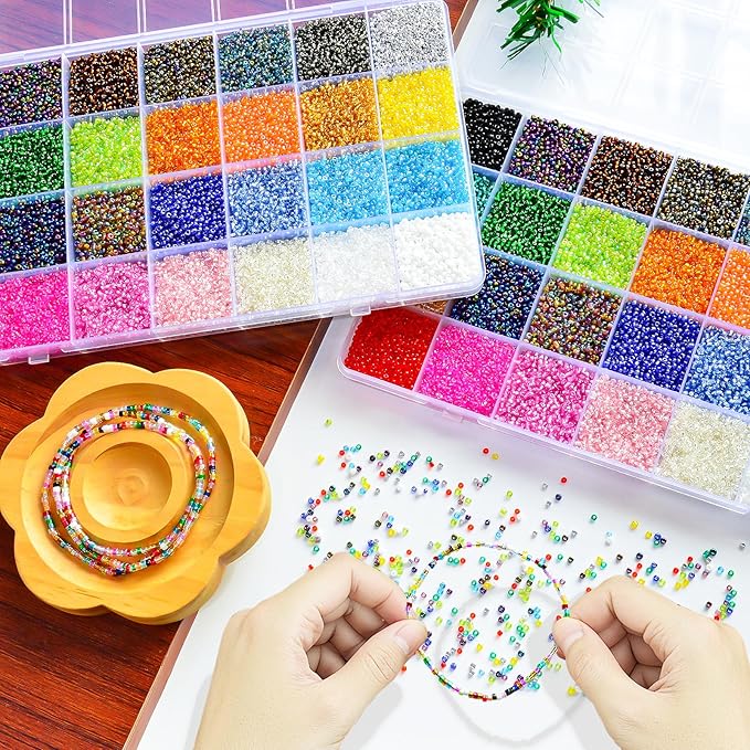 26000PCS 2mm Glass Seed Beads Kit – 28 Assorted Colors Small Beads Set for Jewelry Making, DIY Bracelets, Necklaces, Earrings, Craft Projects