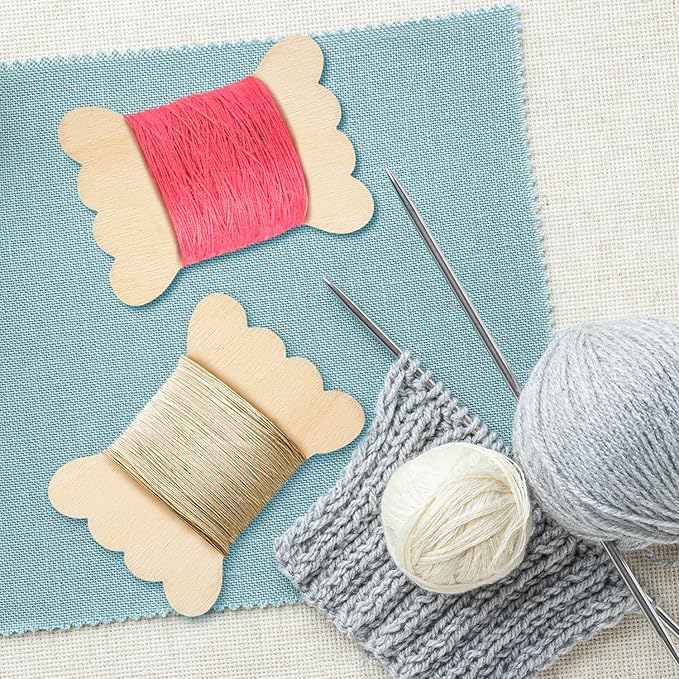 100 Pieces DIY Embroidery Thread Floss Bobbin Organizer Wooden Ribbon Twine Reel for Cross Stitch Cotton Craft Sewing Storage Holder Card