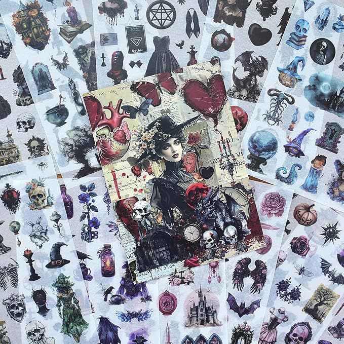 DAPUTOU 550PCS Vintage Scrapbook Stickers Books 24Sheets Vintage Butterfly Garden Flowers Gothic Stickers Kit for Scrapbooking Supplies Aesthetic Junk Journal Journaling Craft Halloween