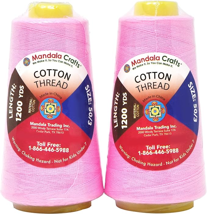 Mandala Crafts Pink Thread Cones for Machine and Hand Quilting - 2400 Yds 50 WT Multiple Purpose Mercerized 100% Cotton Threads for Sewing Machine Serger Embroidery