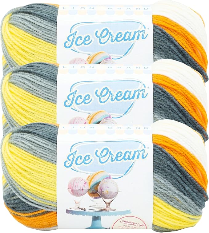 Lion Brand Yarn, Ice Cream Baby Yarn for Knitting, Crochet, and Crafts, Tiger Tail, 3 Pack, DK Weight Colorful Acrylic Fiber for Baby Blankets, Hats, and Sweaters