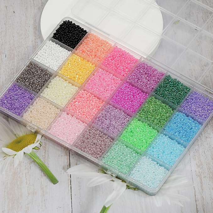 2mm 12/0 Seed Beads Kit - 16800pcs Bulk Glass Beads with Storage Box, 24 Colors (700pcs/Each) for Jewelry Making, DIY Crafts, Clothing Accessories, Handmade Decor