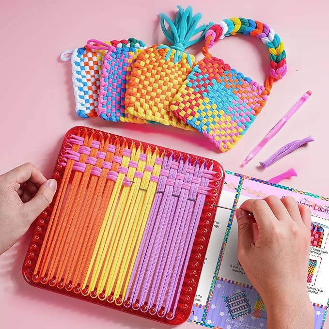REENLIV Upgraded Weaving Loom Kit Toys for Kids & Adults, DIY Arts & Crafts, Easy Potholder Loom Knitting Activity for Beginners, Ideal Gifts for Girls Ages 5 6 7 8-12 13 Years Old, 252 Craft Loops