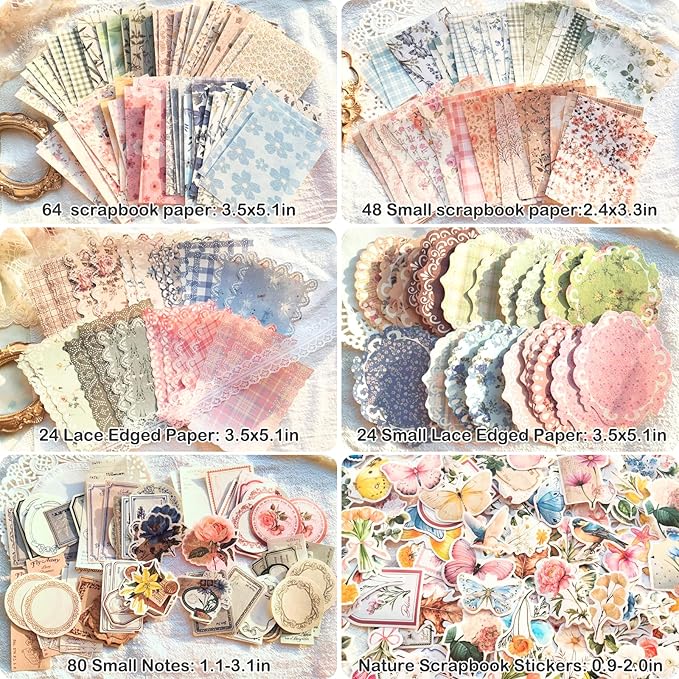 400 Pcs Floral Scrapbook Paper & Stickers, 4 Packs Scrapbook Supplies Kit, Junk Journal Scrapbooking Paper for Journaling, Scrapbooking Embellishments, Planner, Card Making