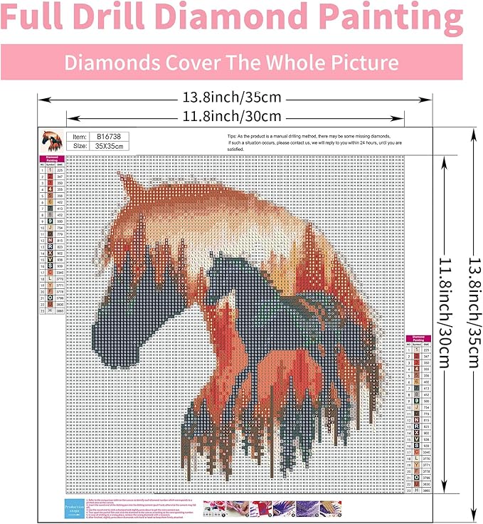 GEEHEIY Horses Diamond Art Kits for Adults, 5D Horses Diamond Painting Kits for Beginner, DIY Animal Gem Art Dots for Adults, Perfect for Home Wall Decor 14x14 Inch
