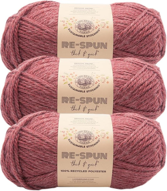 Lion Brand Yarn, Re-Spun Thick & Quick Super Bulky Yarn for Knitting, Crochet, and Crafts, Dark Cherry, 3 Pack, Soft Fiber for Chunky Blankets, Bulky Throws, and Cozy Sweaters