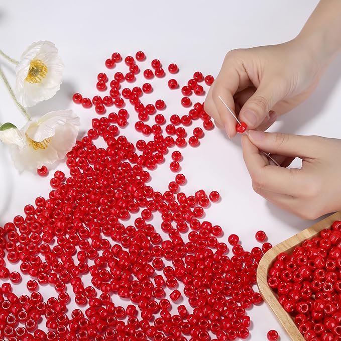 Red Pony Beads 1000Pcs 9mm Pony Beads Bulk Red Perler Beads for Friendship Bracelets Kandi Beads Hair Beads for Braids Beads for Crafts