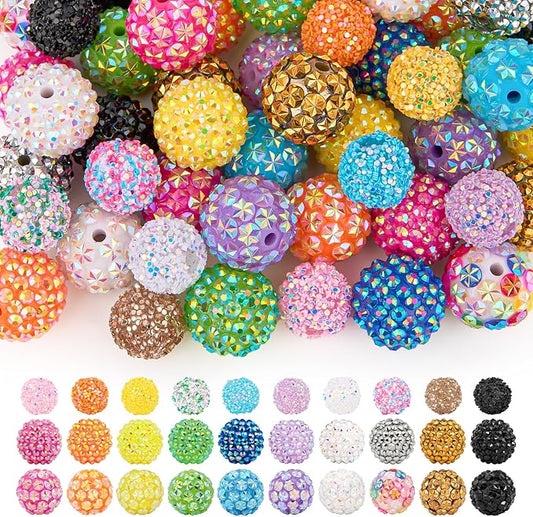 50Pcs Rhinestone Beads for Pens, 20mm Resin Rhinestone & Snowflake and 16mm Sequin Beads, Round Sparkly Chunky Bubblegum Bead Set for DIY Beadable Pens Keychain Necklace Bracelet Jewelry