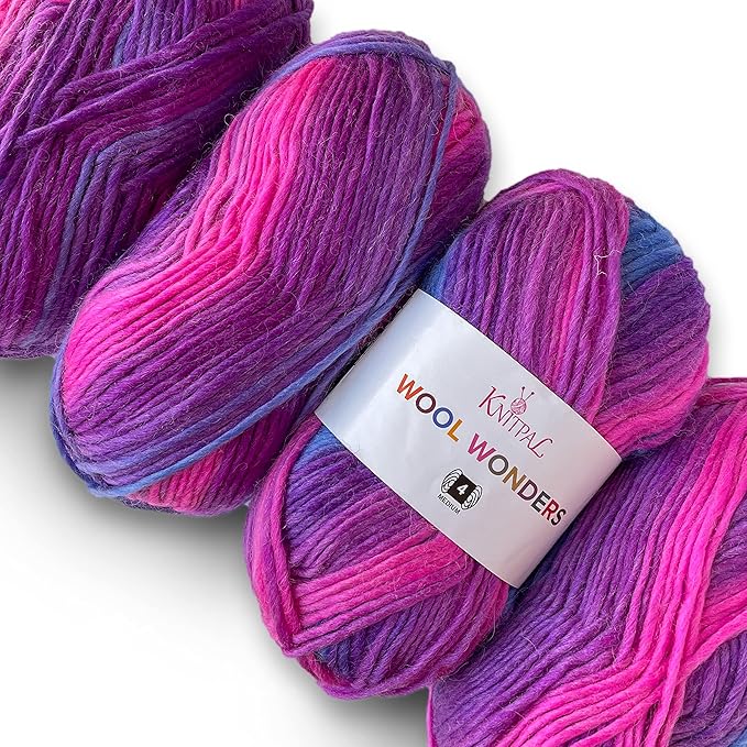 Wool Wonders Yarn for Crocheting, 4-Pack (640Yds / 400G), Free Patterns - Wool Yarn for Knitting - Aran/Heavy #4 Medium Worsted Weight - Purple Ombré