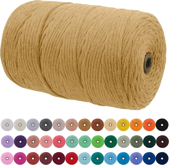 JeogYong Single Strand Macrame Cord 3mm x 218 Yards (656 Feet) Soft Cotton Rope Macrame Yarn 3 mm Macrame Cord, Macrame Supplies for Crafts Wall Hangings Plant Hangers Decorations (Coffee)