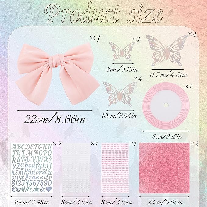 DIY Graduation Cap Decorations, 21 Pcs Pink DIY Graduation Cap Topper Kit with Glitter Paper, 3D Butterfly, Rhinestones Pearls Alphabet Stickers, Ribbon and Bow for 2026 Graduate Decor Gifts
