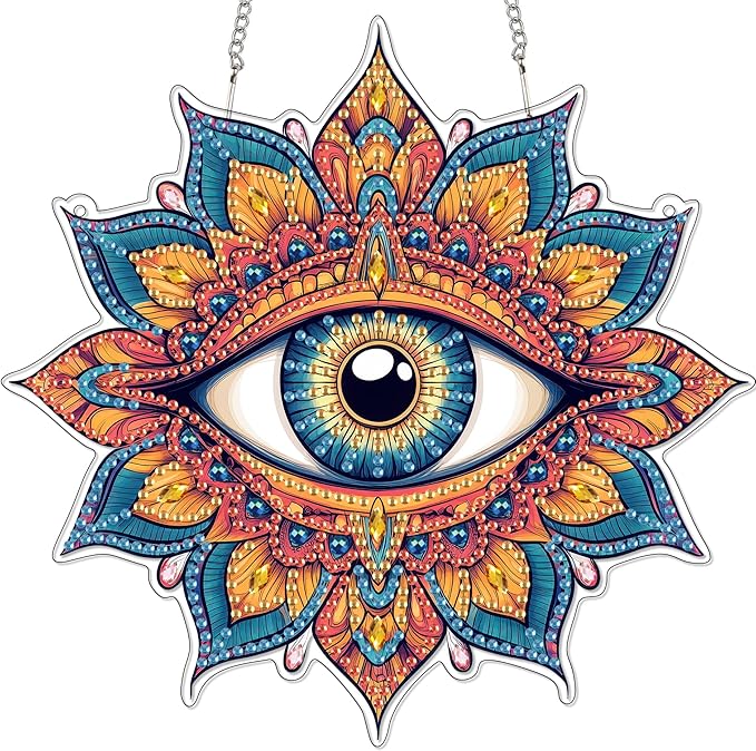 Reofrey Hanging Diamond Art Kits for Adults - 8x8 Inch Eye Acrylic Board Double Sided Pattern Diamond Painting Suncatcher Pendant, DIY Crystal Art for Home Wall or Window Decoration Handmade Gift