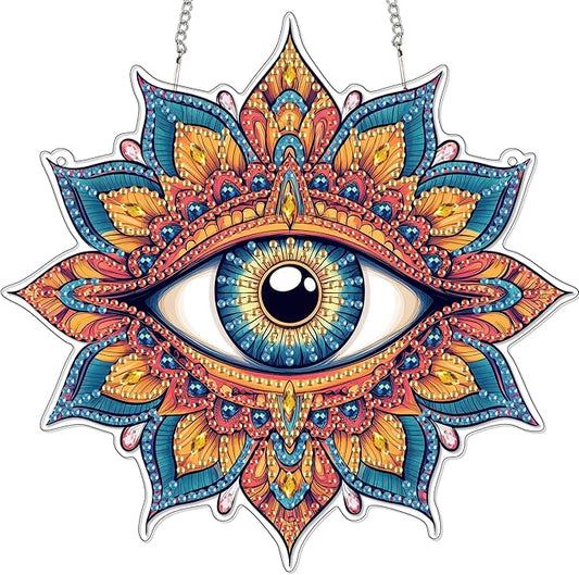 Reofrey Hanging Diamond Art Kits for Adults - 8x8 Inch Eye Acrylic Board Double Sided Pattern Diamond Painting Suncatcher Pendant, DIY Crystal Art for Home Wall or Window Decoration Handmade Gift