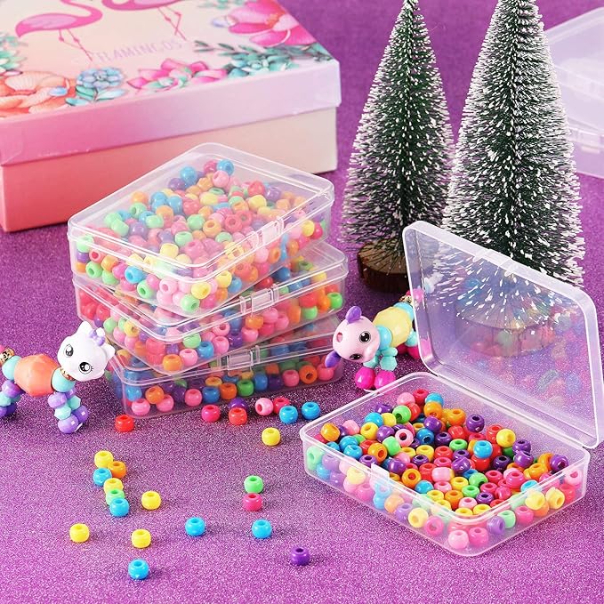 SATINIOR 12 Pack Clear Plastic Beads Storage Containers Box with Hinged Lid for Beads and More (4.45 x 3.3 x 1.18 Inch)