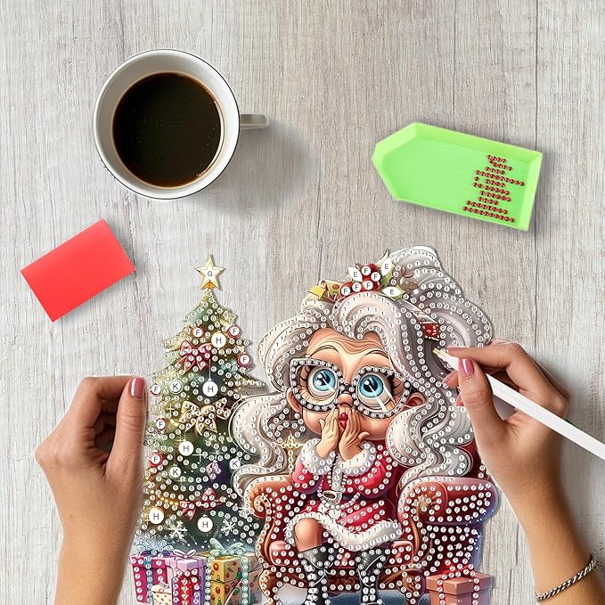 SENQAO Christmas Diamond Art Hanging Kits for Adults Kids, Grandma Diamond Art Suncatchers, 5D Special Shape Diamond Painting Pendant Window Ornament Gifts for Home Door Wall Decor