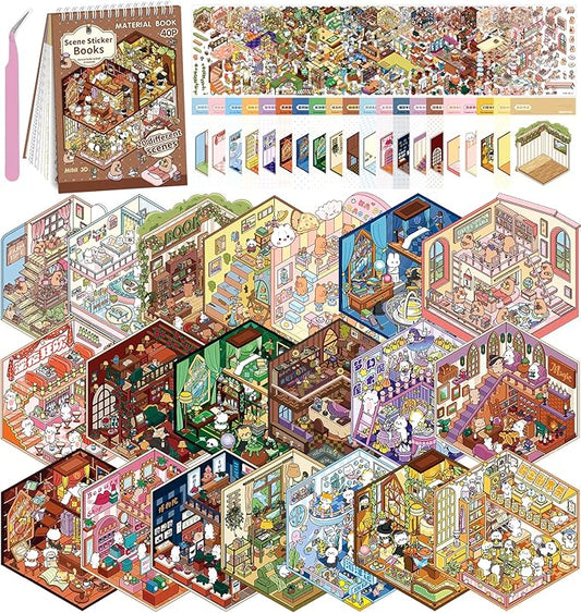 DIY 3D House Stickers,20 Sets Fun DIY Stickers Scene Make Your Own Mini House Cute Cartoon Animal Scene Sticker for Kids Adult Sticker Art Relief Stress Pass The Time Holiday Christmas Fun