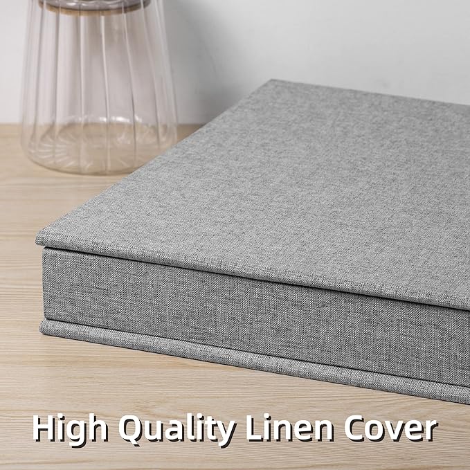 Large Photo Album Self Adhesive 4x6 5x7 3x5 8.5x11 Scrapbook Magnetic DIY Scrapbook Length 13 x Width 12.8 (Inches) 120 Black Sticky Pages Linen Cover DIY Photo Album(Grey)