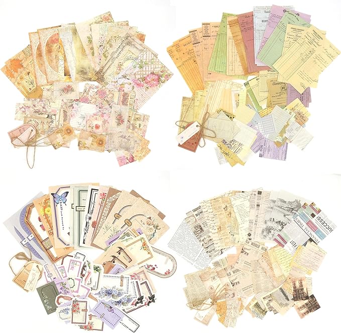 okupan scrapbook paper, 400 sheets of journaling supplies for vintage crafts planner bullet junk journal supplies mixed media collage card album embellishments