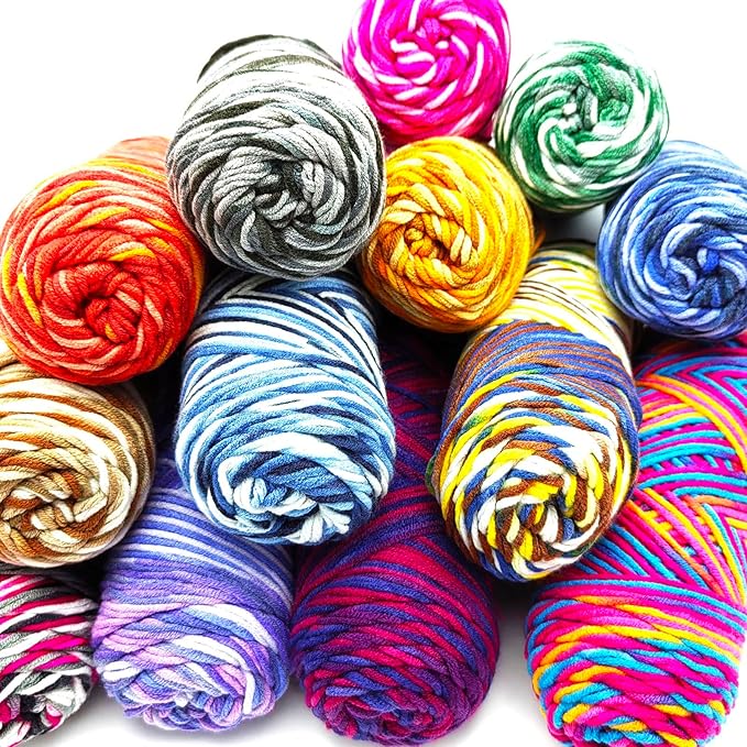 5-Ply Variegated Yarn 200g/2pcs, Acrylic 100%, Chunky Weight 2.5mm, Soft & Cozy, Vibrant Colors, Full Hand Feel for Knitting Sweaters, Scarves, Shawls, Hats (11#Powder Blue)