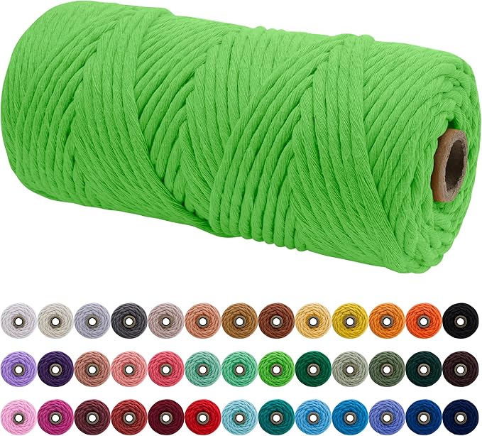 JeogYong Single Strand Macrame Cord 4mm x 109 Yards (328 Feet) Soft Cotton Rope Macrame Yarn 4 mm Macrame Cord, Macrame Supplies for Crafts Wall Hangings Plant Hangers Decorations (Grass Green)