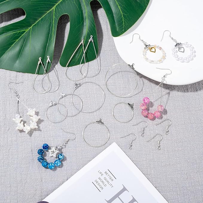 OIIKI 700pcs Hypoallergenic Earring Making Kit - Silver Plated Hooks, Beading Hoops, Clear Rubber Backs, Jump Rings