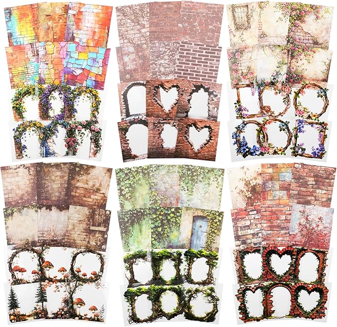 PET & Washi Sticker and Paper Kit – 180 PCS Vintage Brick Wall & Vine Ephemera for Scrapbook, Junk Journal, Collage and DIY Crafts